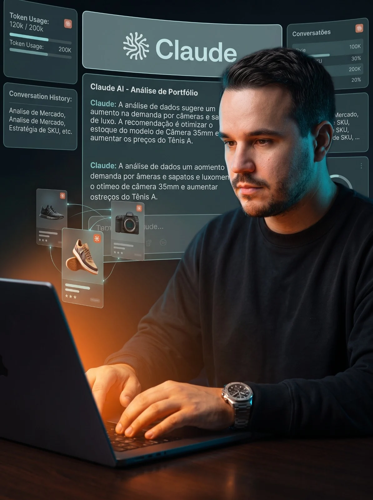 Henrique operando o marketplace com IA e dashboards